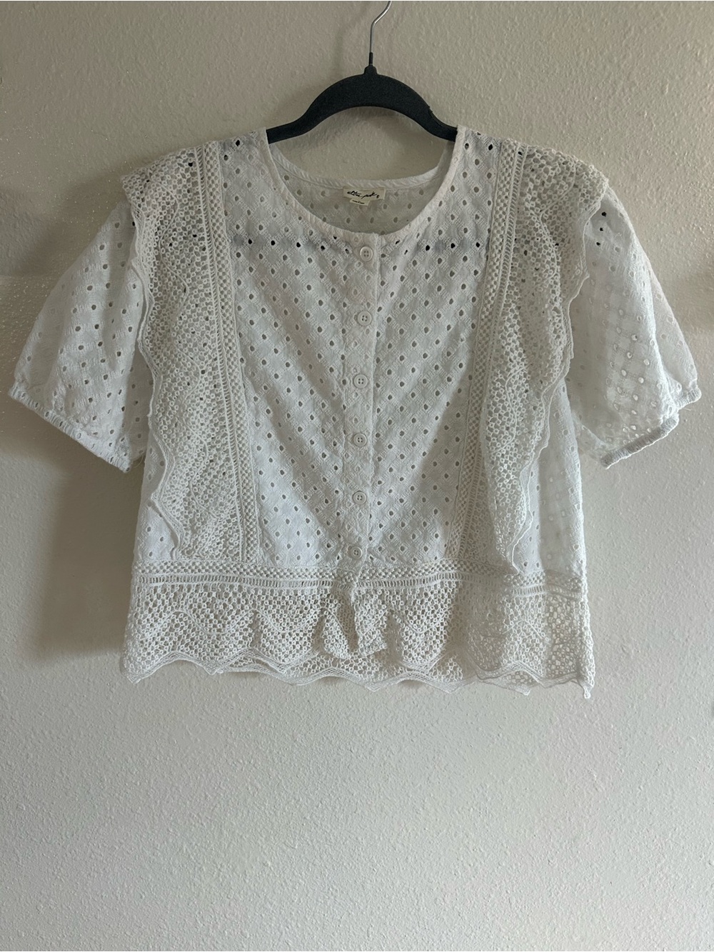 Ultra Pink Crochet Knit Button Up Blouse Womens Size M